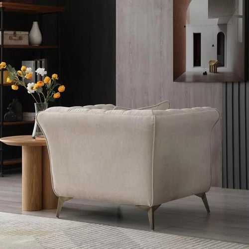 كنبة آريا مقعد واحد مع وسادة قماش مخملي لون بيج با...