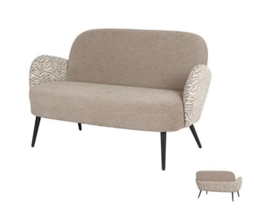 كنبة ثنائية فيلينا مبطن قماش رمادي في ابيض بأرجل م...