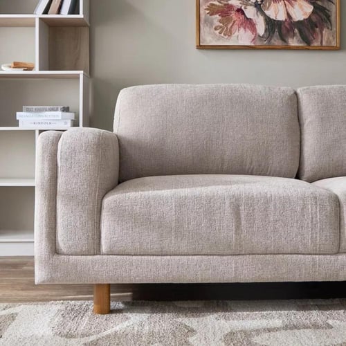 كنبة أفيلينا مقعدين قماش كتان بلون بيج بارجل خشب ز...