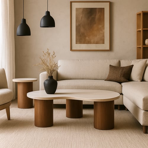 طقم طاولات فيلينا بسطح بيج فاتح و ارجل اسطوانية خش...