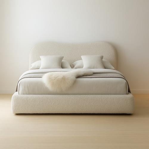 سرير رويال منجد قماش بوكليه بلون أوف وايت