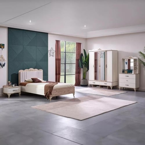 طاولة تزيين بمرآة و 3 أدراج ومساحة تخزين وأرفف من...