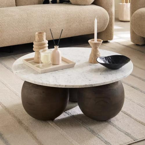 طاولة قهوة ميرڤيسّا بسطح من الرخام الأصلي وقاعدة م...