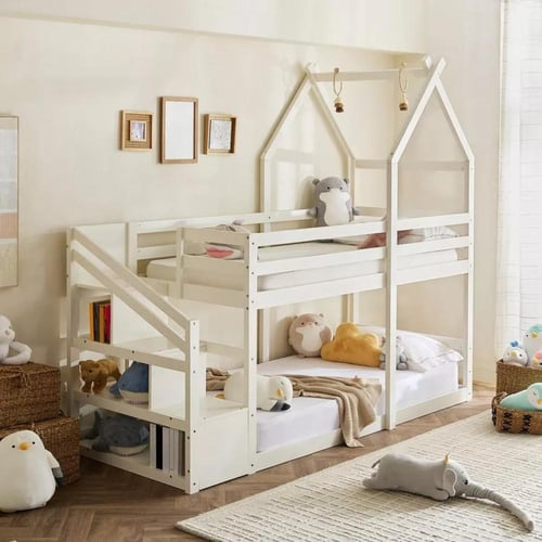 سرير أطفال بيلوريا بطابقين بتصميم منزل ومساحة تخزي...