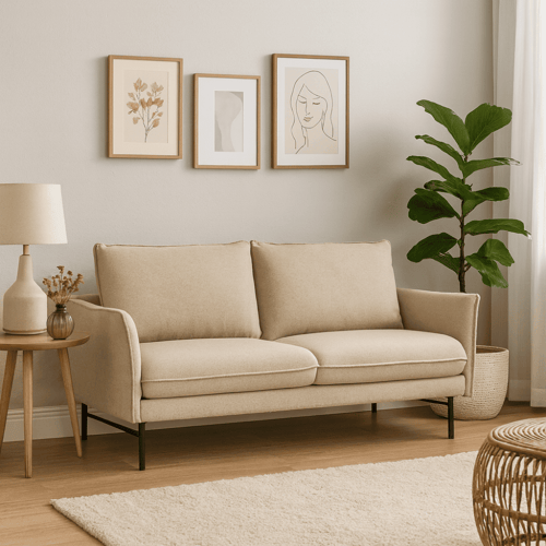 كنب بيزا مودرن 2 مقعد قماش بيج