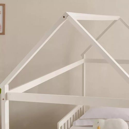 سرير أطفال مع سياج فردي خشب ابيض مصمم علي شكل منزل...