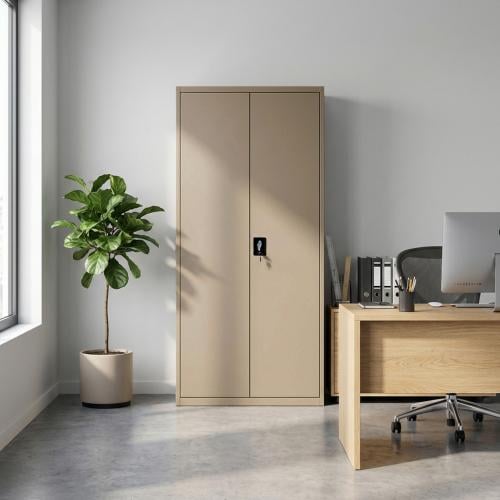 دولاب تخزين إيزوتّا مكتبي حديد درفتين 5 رفوف- بيج