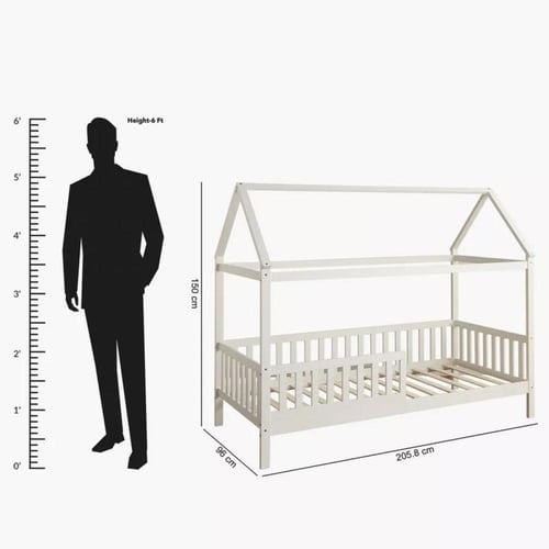 سرير أطفال مع سياج فردي خشب ابيض مصمم علي شكل منزل...