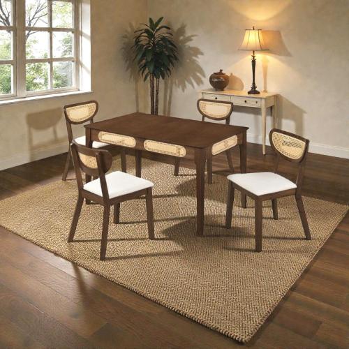 طاولة طعام إيريني خشب ماليزي بني أنيقة 4 كرسي لمسة...