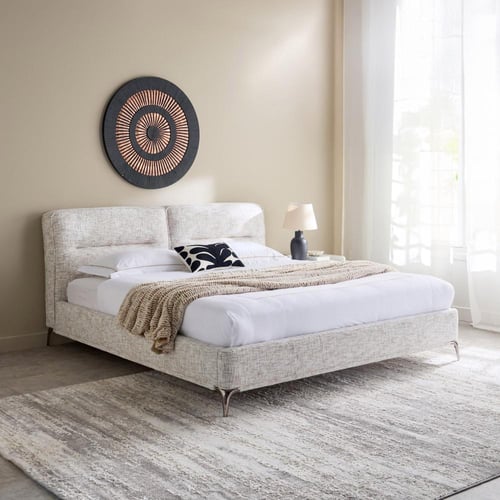 طقم غرفة نوم كوين منجدة قماش رمادي من لونيفا - 5 ق...