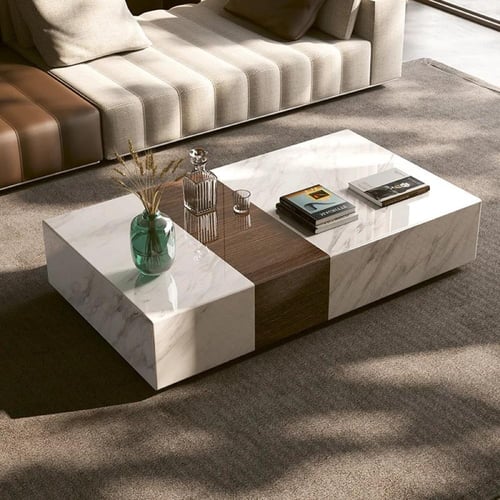 طاولة قهوة تاريا بديل رخام x خشب باللونين الابيض و...