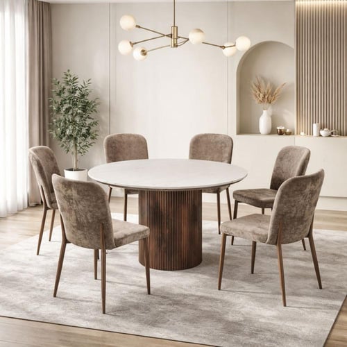 طاولة طعام جولييتّا مستديرة سطح بديل الرخام ابيض و...