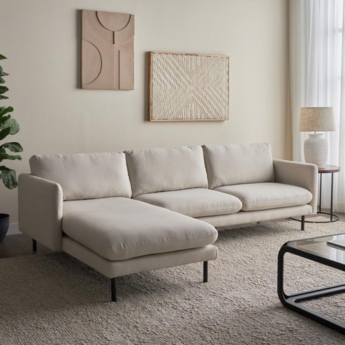 كنبة زاوية لويس علي شكل حرف L لون بيج