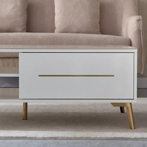 طاولة قهوة سيلفيانا بسطح من الحجر الملبد بدرج و رف...