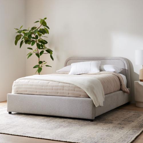 سرير كلاود منجد بالكامل قماش مخمل لون رمادي