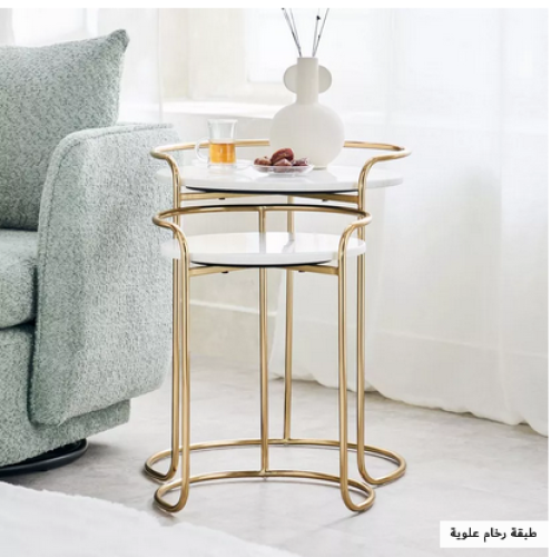 طقم طاولات متداخلة من قطعتين بسطح من الرخام الأصلي...