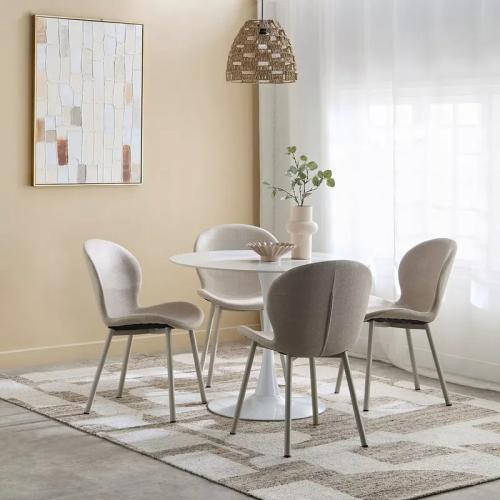 طقم طاولة سفرة مستديرة حجر ملبد بقاعدة معدن ابيض م...