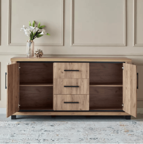 خزانة بوفيه جانبية بلفورت بـ3 أدراج وبابين خشب لون...