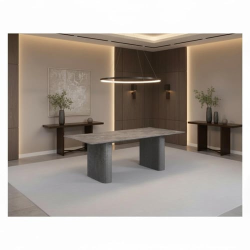 طاولة طعام بيانكا خشب رمادي مع 10 كراسي قماش رمادي...