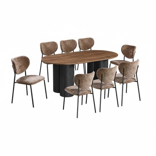 طاولة طعام جوليا بيضاوية خشب بني مع 8 كراسي بني –...