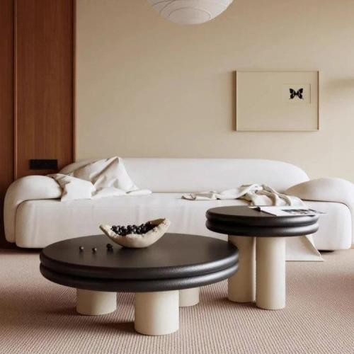 طقم طاولات قهوة نوفا دائرية مزدوجة بطابع نحتي لون...