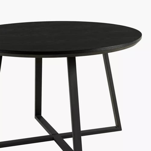 طاولة سفرة مستديرة سطح خشب طبيعي لون بأرجل معدن لو...