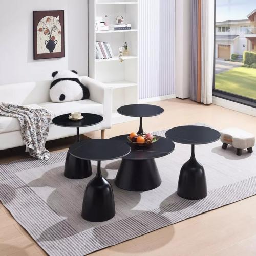 طقم طاولات قهوة أرمِليا بسطح حجري اسود و قاعدة معد...