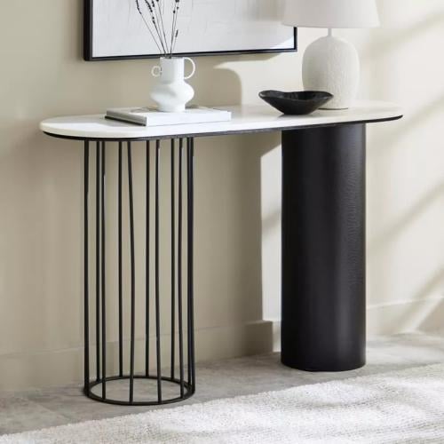 طاولة كونسول إليرزا بسطح من الرخام الأصلي ابيض قاع...