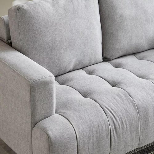 كنبة نوڤيرا بمقعدين قماش رمادي فاتح بأرجل معدن أسو...