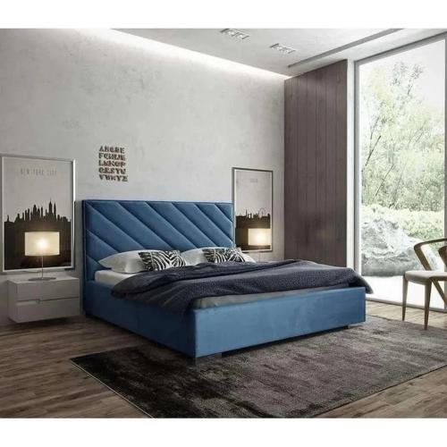 سرير أنفنتي منجد قماش مخمل لون أزرق