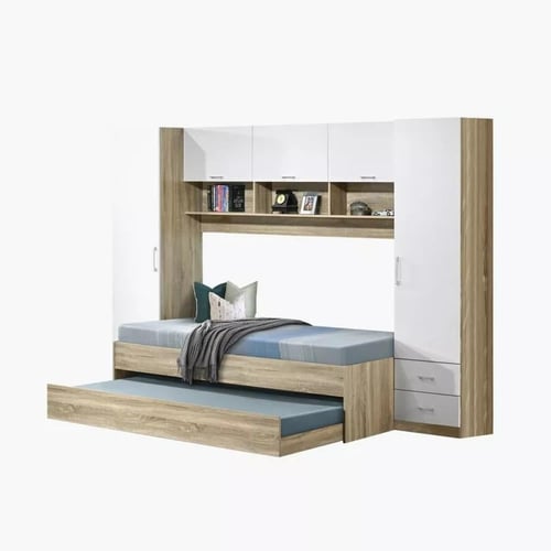 سرير كابينة فردي مع كابينة حائط كاملة ووحدة سرير ق...