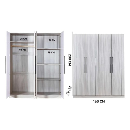 دولاب ملابس كلاريسا كبير4 باب خشب باللون الرمادي ف...