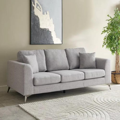 كنبة فيوريلا 3 مقاعد قماش كتان لون رمادي بارجل معد...