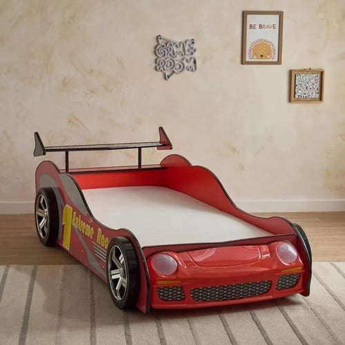سرير سيارة فردي ميرينا خشب هندسي احمر