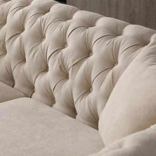 كنبة آريا 3 مقاعد مع وسادتين قماش مخملي لون بيج با...