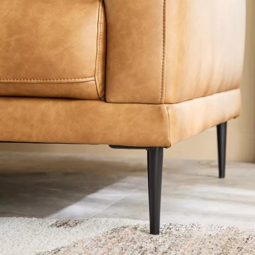 كنبة المقيال 3 مقاعد قماش جلد لون هافان بأرجل معدن...