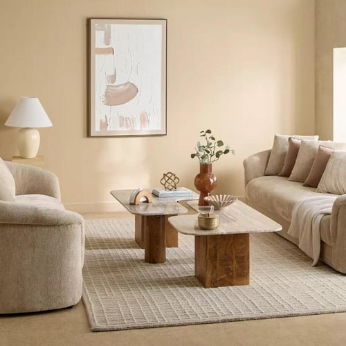 طقم طاولات قهوة سيلڤيرا قطعتين بسطح رخام طبيعي مع...