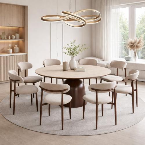 طاولة طعام فيورينزا مستديرة سطح سيراميك بيج و قاعد...