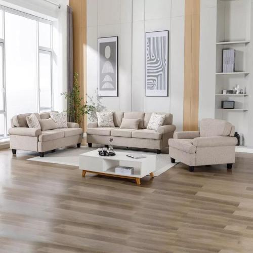 طقم كنب مارزيلا قطعتين قماش لون بيج بأرجل بلاستيك...