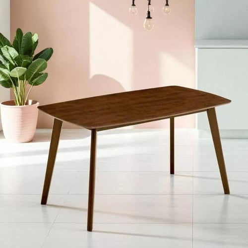 طقم طاولة سفرة مستطيلة خشب مطّاط لون بني 6 كراسي ق...