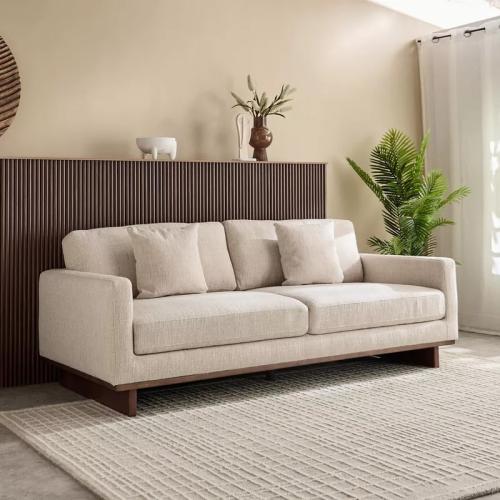 كنبة روما 3 مقاعد مع وسادتين قماش مخملي لون كريمي...