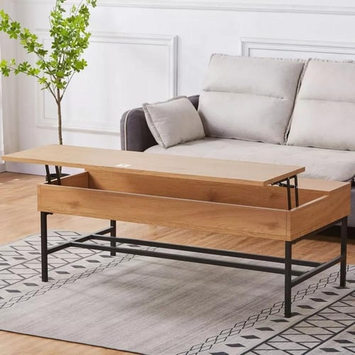 طاولة قهوة زيلمورا ذات سطح قابل للرفع خشب بيج بأرج...