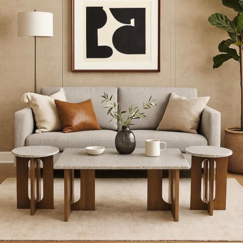 طقم طاولات خشب باللون الرمادي x البني - 3 حبة