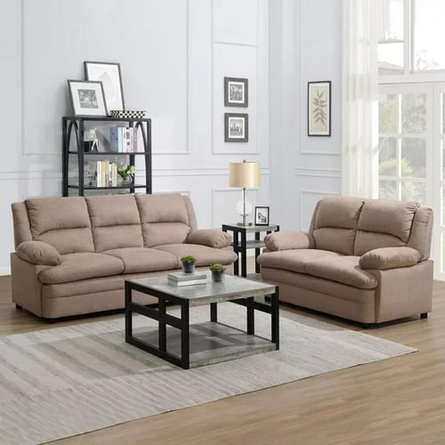 كنبة قماش 3 مقاعد لون بيج و رمادي من إيربان بأرجل...