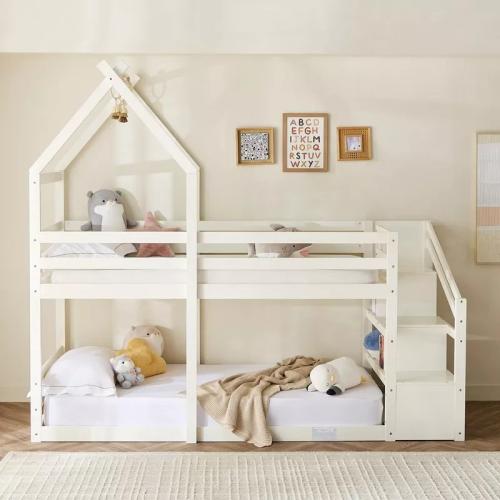 سرير أطفال بيلوريا بطابقين بتصميم منزل ومساحة تخزي...