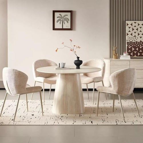 طاولة سفرة تشيلستيا مستديرة سطح حجر ملبد و قاعدة أ...