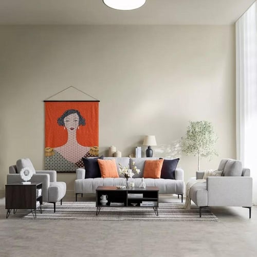 كنبة نوڤيرا بمقعدين قماش رمادي فاتح بأرجل معدن أسو...