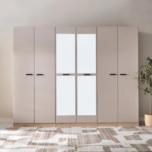 دولاب ملابس مدريد خشب 6 أبواب مع مرايا مقاس 216x60...