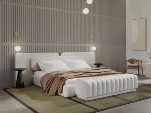 سرير هارفن منجد بقماش شانيل رمادي فاخر