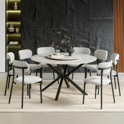 طاولة طعام 8 كراسي سيراميك دائرية - لورا لون رمادي